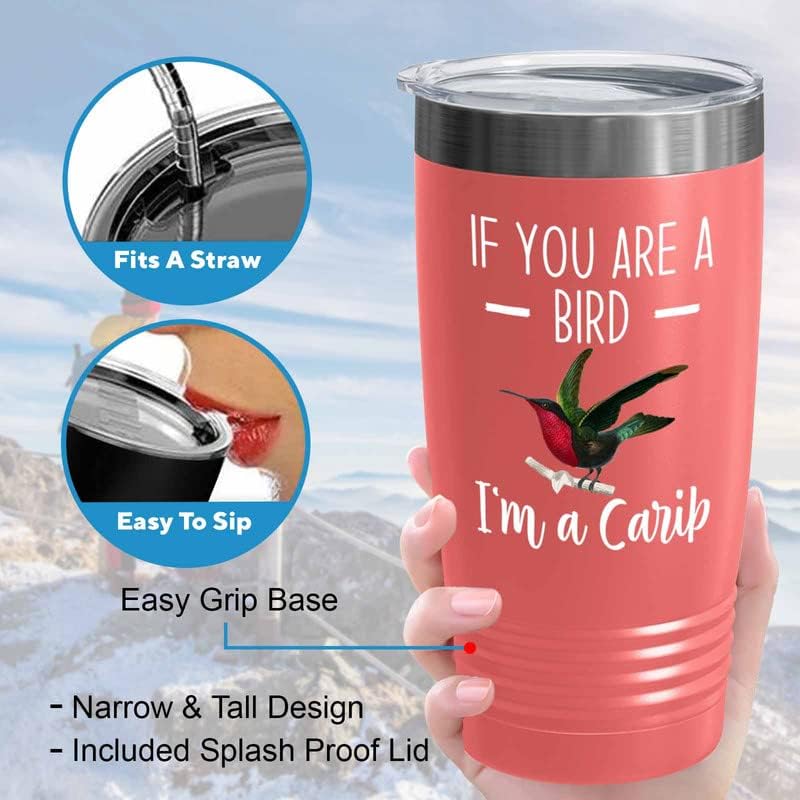 Bird Lover Coral Edition Viking Tumbler 20oz - Bird and Carib - Hummingbird Nest Cage Parrot Dad Gardening Outdoor Birdwatcher Feeder