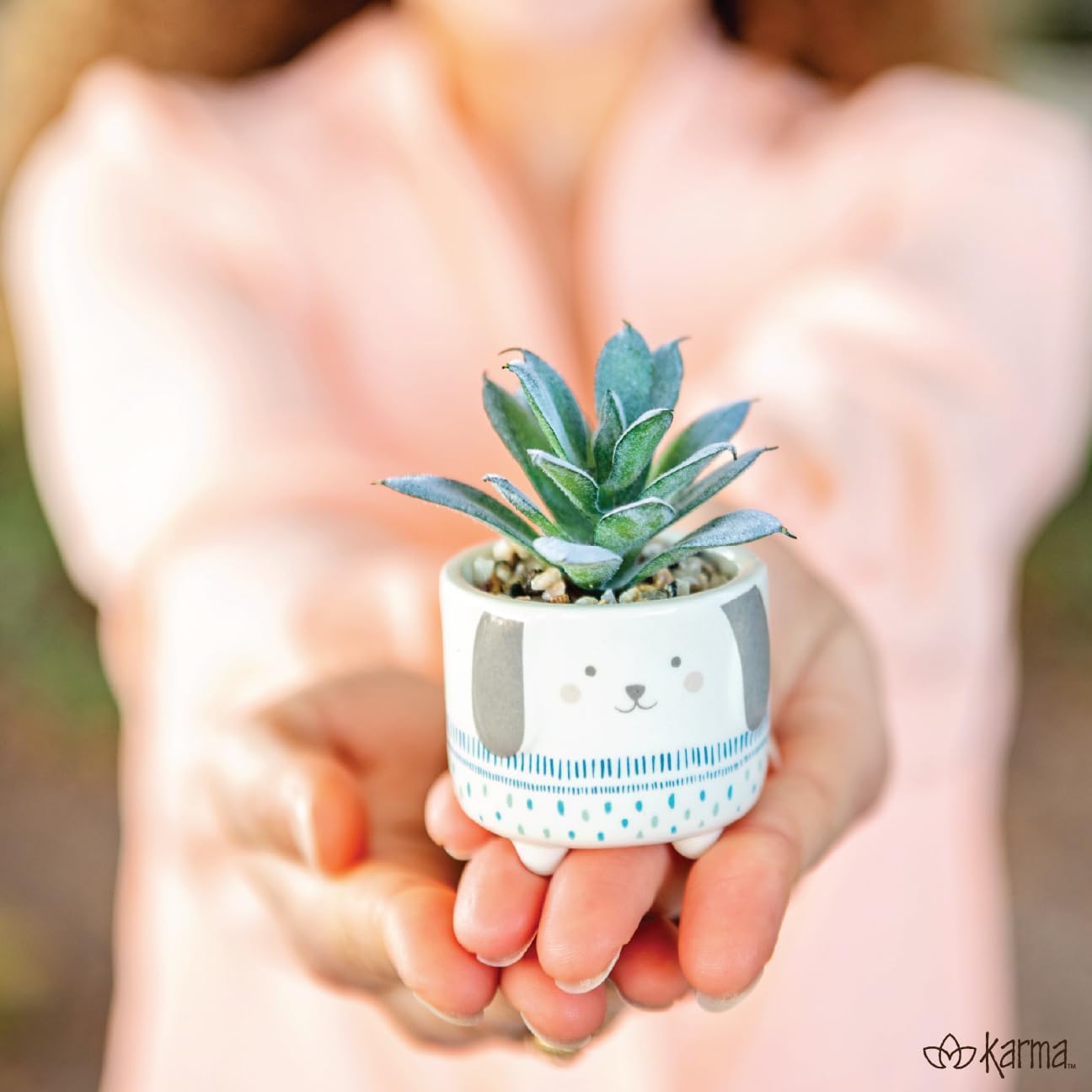 Karma, Shaped Succulent Pot, Artificial Succulents in Ceramic Pot, Fau