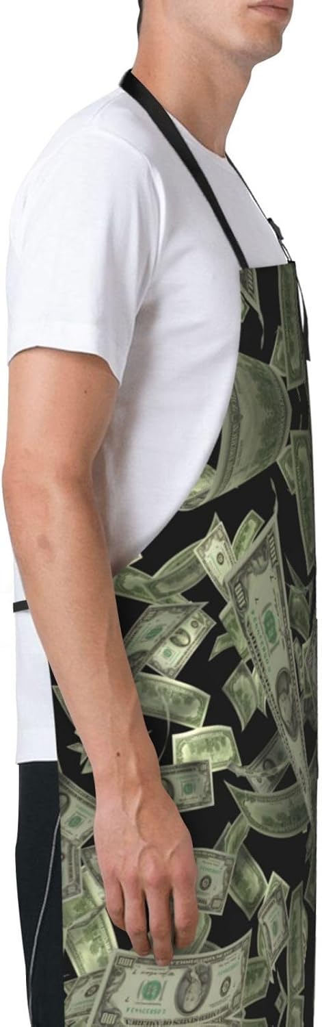 Dollar Sign Money print Waterproof apron with pocket adjustable cooking apron for adult kitchen bibs to bake