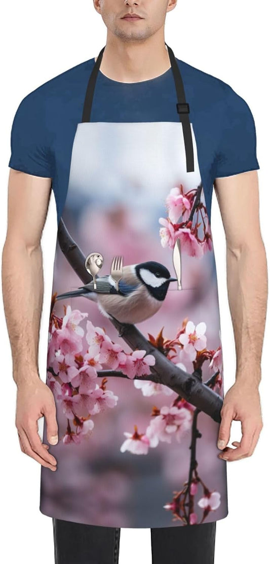 Spring Bird print Waterproof apron with pocket adjustable cooking apron for adult kitchen bibs to bake