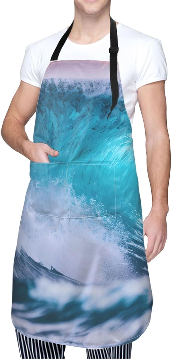 YANYU Blue Ocean Wave Print 28x33 In Kitchen Apron Stylish Chef Apron 
