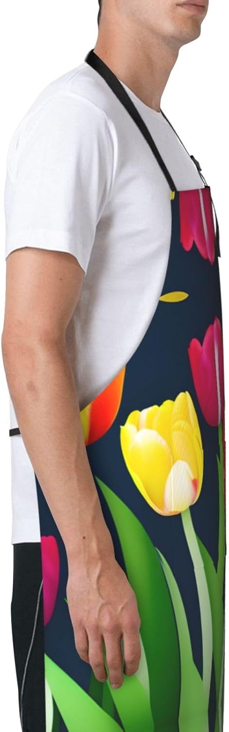 Colorful Tulips pattern Print Laundry apron 28x33 In Waterproof Kitche