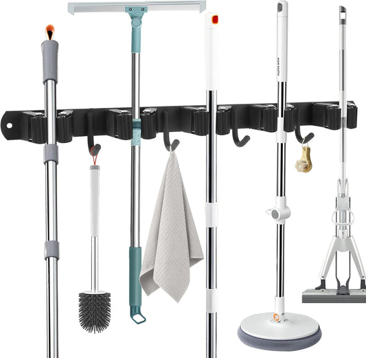 Stainless Steel Mop and Broom Holder, Storage Organizer Wall Mounted,5