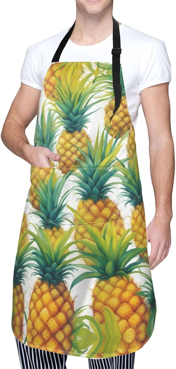 Exotic Tropical Pineapples print Waterproof chef's apron with pocket apron for kitchen cooking baking barbecue and gardening