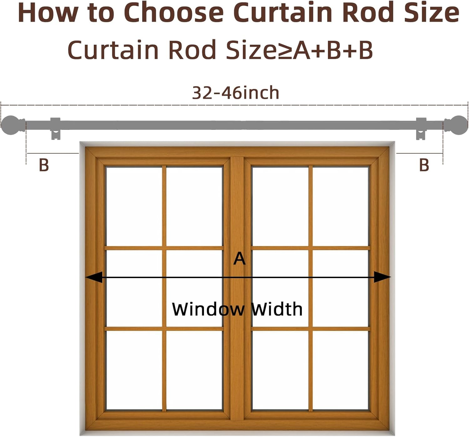 Black Curtain Rods for Window 28 to 48, 5/8 inch Small Decorative Curt