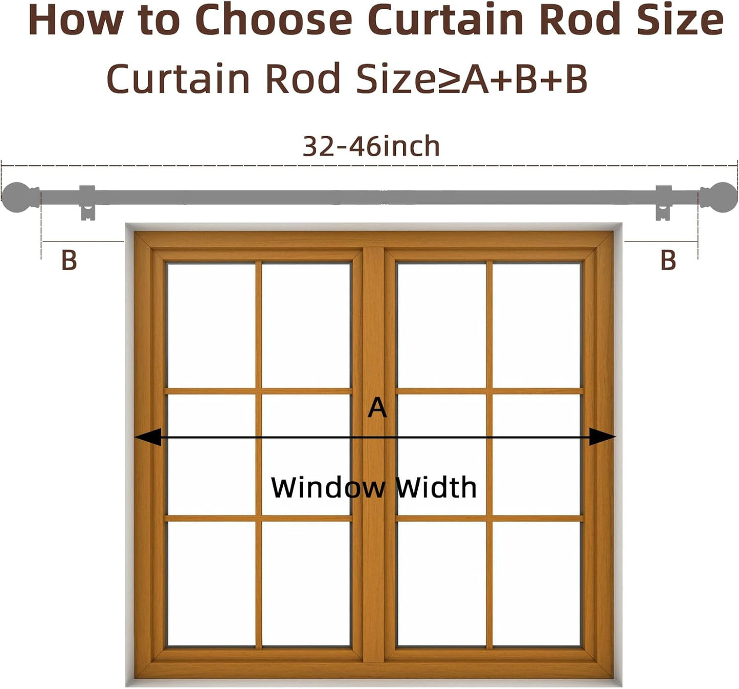 Black Curtain Rods for Window 28 to 48, 5/8 inch Small Decorative Curtain Rod Set with Brackets