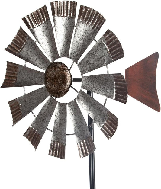 Wind Spinners Outdoor，Metal Vintage Style Single Sided Silver Windmill