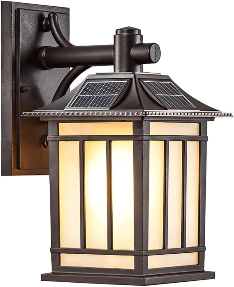 Solar Wall Lantern, Outdoor Wall Sconce, Exterior Wall Light, IP65 Die Cast Aluminum with Tempered Glass, 3 Color LED for Porch Patio Garden Courtyard Path Yard Villa Gate Cottage