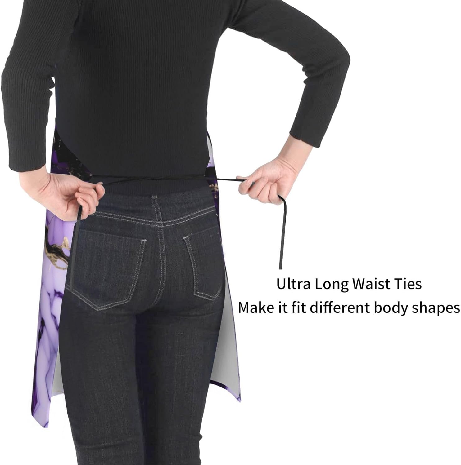 purple marble print Waterproof apron with pocket adjustable cooking ap