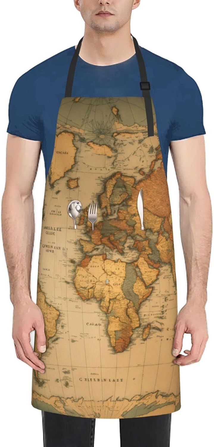 World Map print Waterproof chef's apron with pocket apron for kitchen 