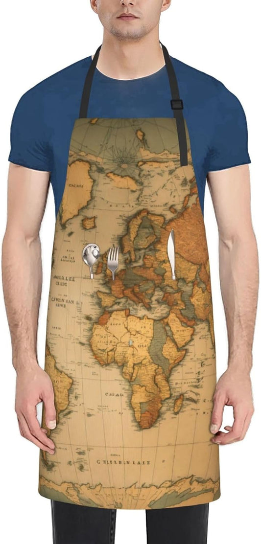 World Map print Waterproof chef's apron with pocket apron for kitchen 