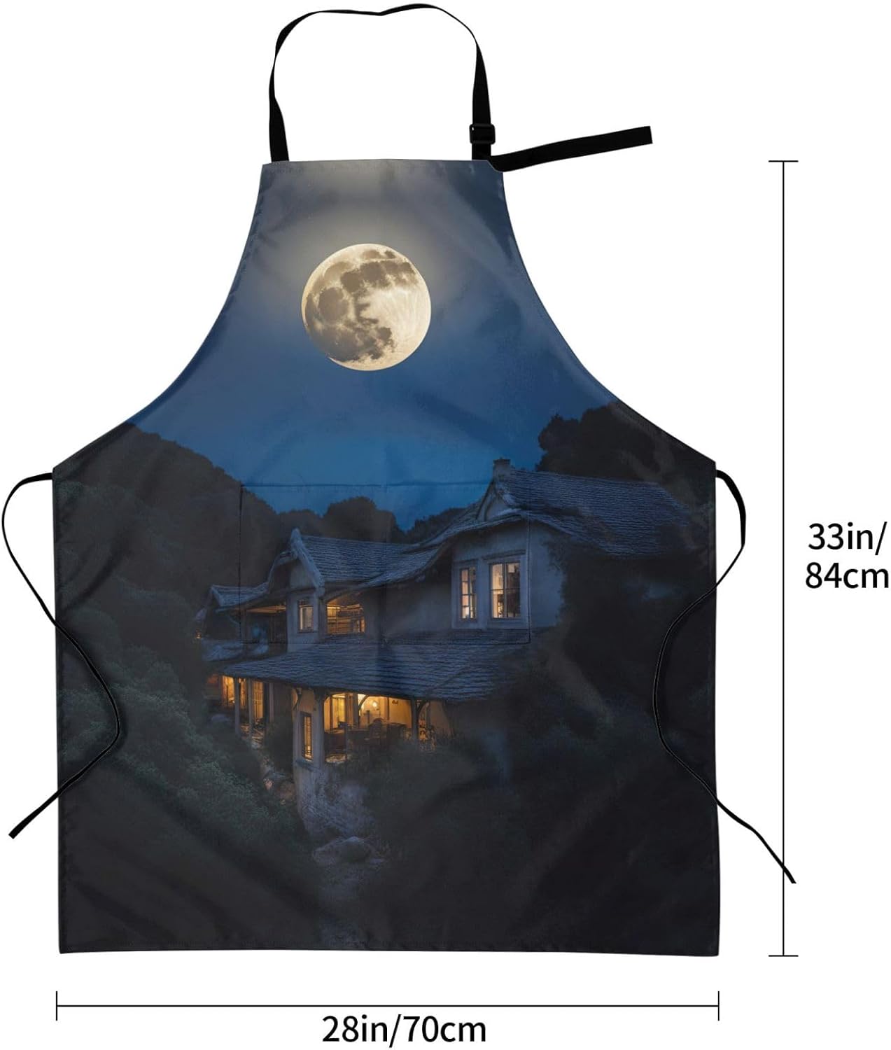 Full Moon in Night print Waterproof chef's apron with pocket apron for kitchen cooking baking barbecue and gardening