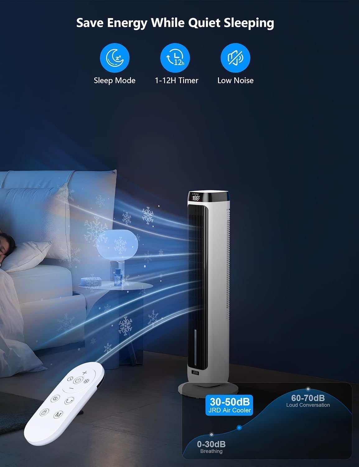 JRD 41" Evaporative Cooler with 3 Speeds, 5 Modes, Remote, 80° Oscilla