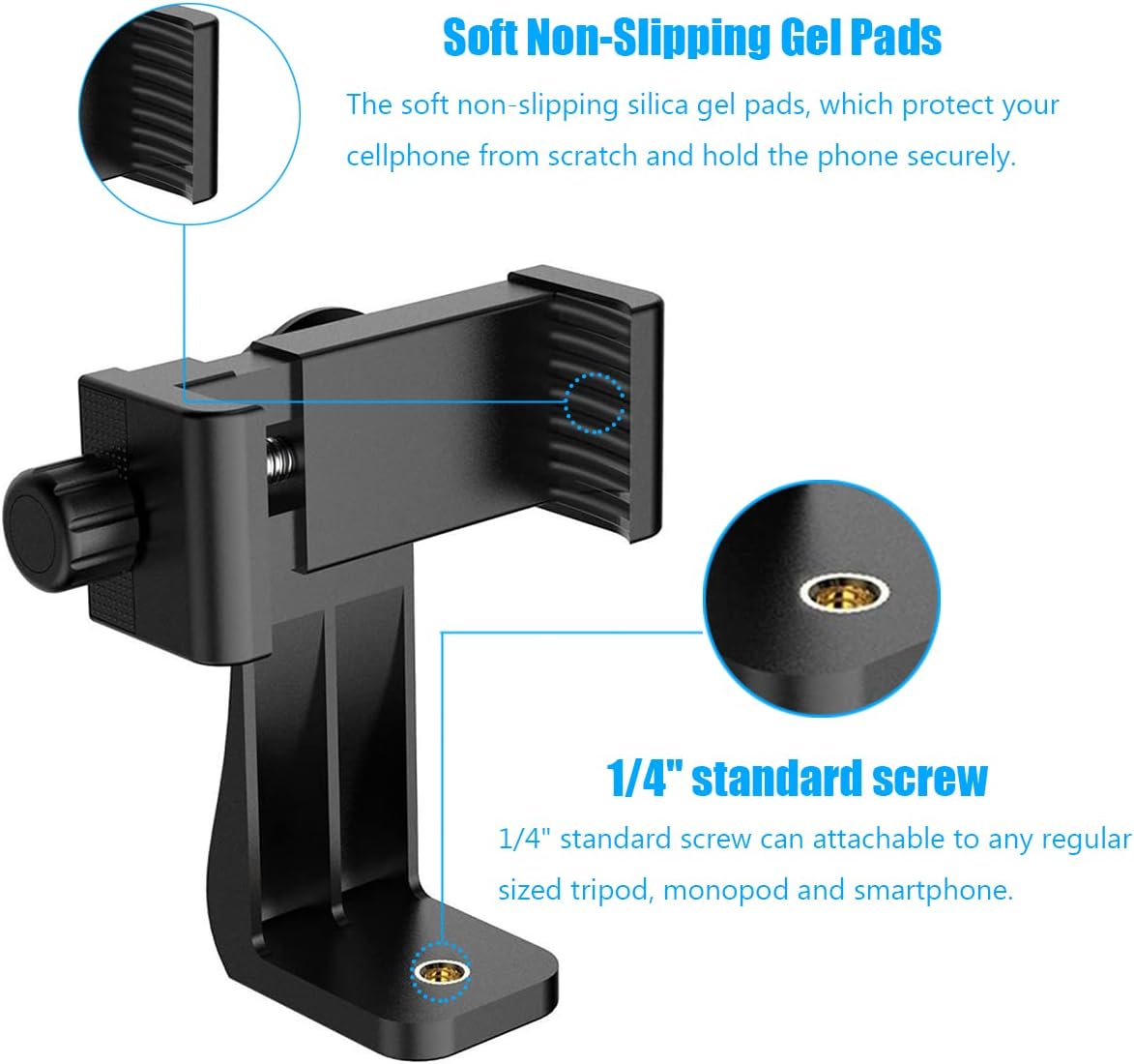 Cell Phone Tripod Mount Holder, Smartphone Tripod Cell Phone Holder Mount Adapter Clip, Digtal Camera Bracket Selfie Lens Monopod Adjustable Ring Light for Camcorder,Compatible for Most Cellphones