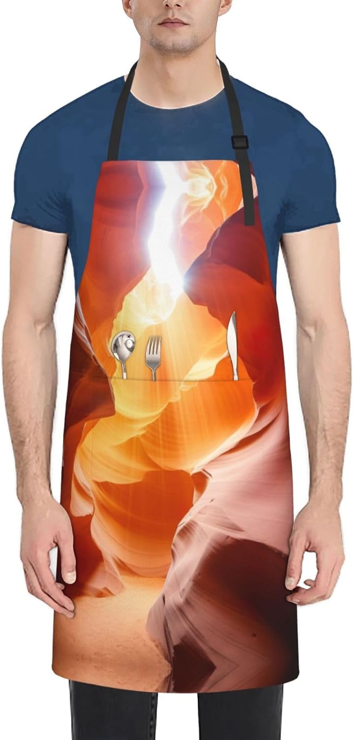 Antelope Canyon print Waterproof apron with pocket adjustable cooking apron for adult kitchen bibs to bake