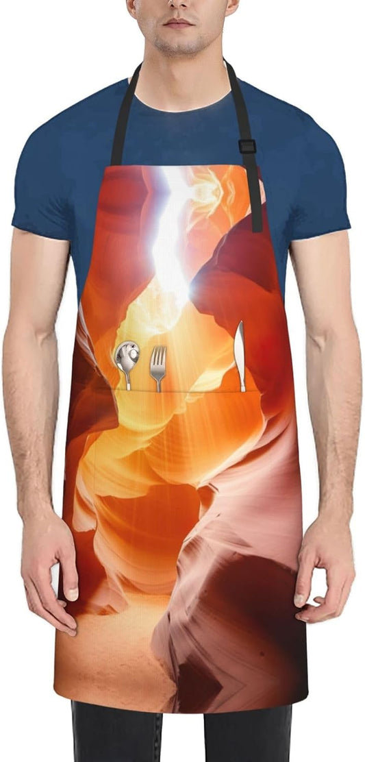 Antelope Canyon print Waterproof apron with pocket adjustable cooking apron for adult kitchen bibs to bake