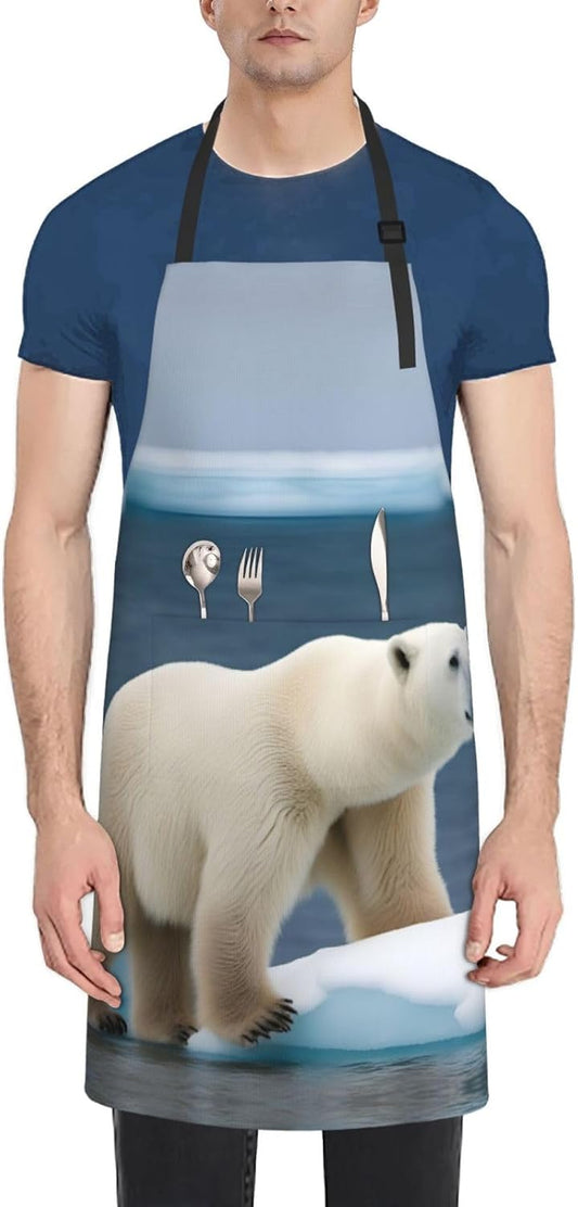 polar bear print Waterproof chef's apron with pocket apron for kitchen