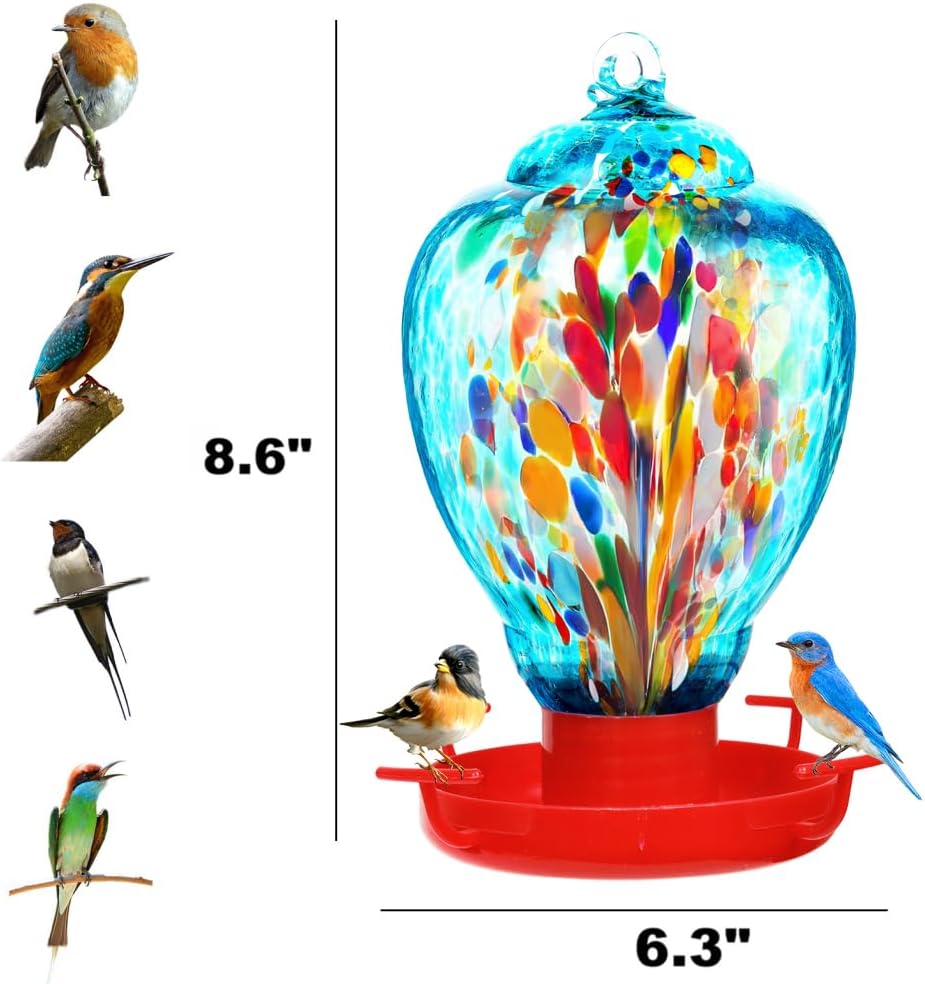 Colorful Glass Wild Bird Waterer 32 Oz Bird Water Feeder for Outdoors 