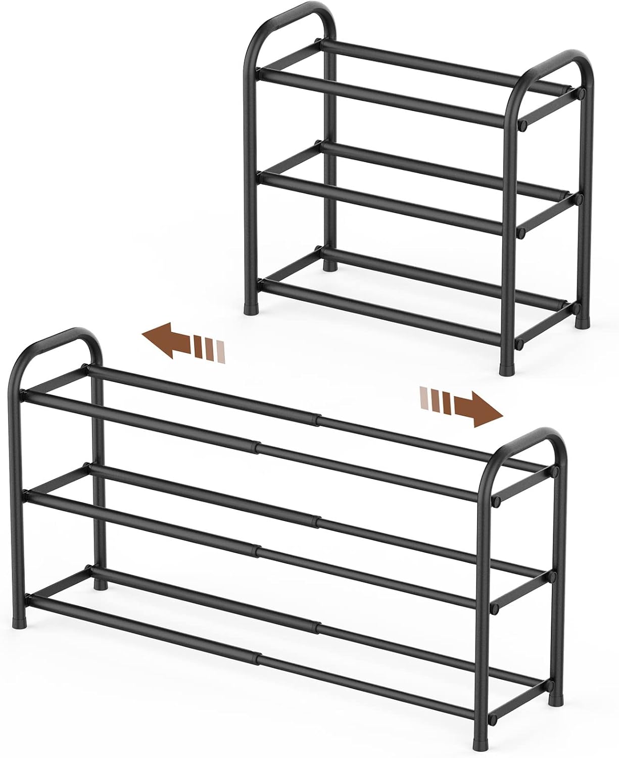 Gonfoam 3-Tier Expandable Shoe Rack,Adjustable Shoe Shelf Storage Organizer Heavy Duty Metal Free Standing Shoe Rack for Entryway Closet Doorway (Black)
