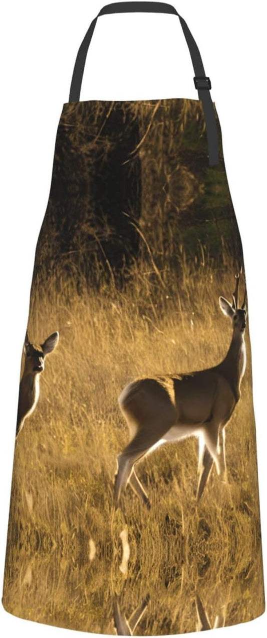 YANYU Cute Deers Print 28x33 In Kitchen Apron Stylish Chef Apron with Pockets for Cooking Baking Painting