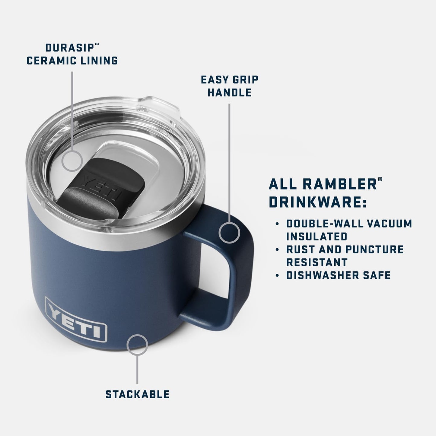 YETI Rambler 10 oz Ceramic Lined Stackable Mug, Vacuum Insulated, Stainless Steel with MagSlider Lid, Cherry Blossom