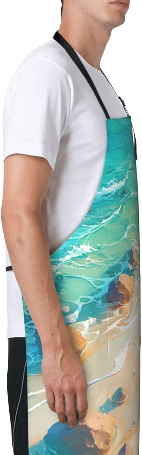 Beach Starfish print Waterproof apron with pocket adjustable cooking apron for adult kitchen bibs to bake