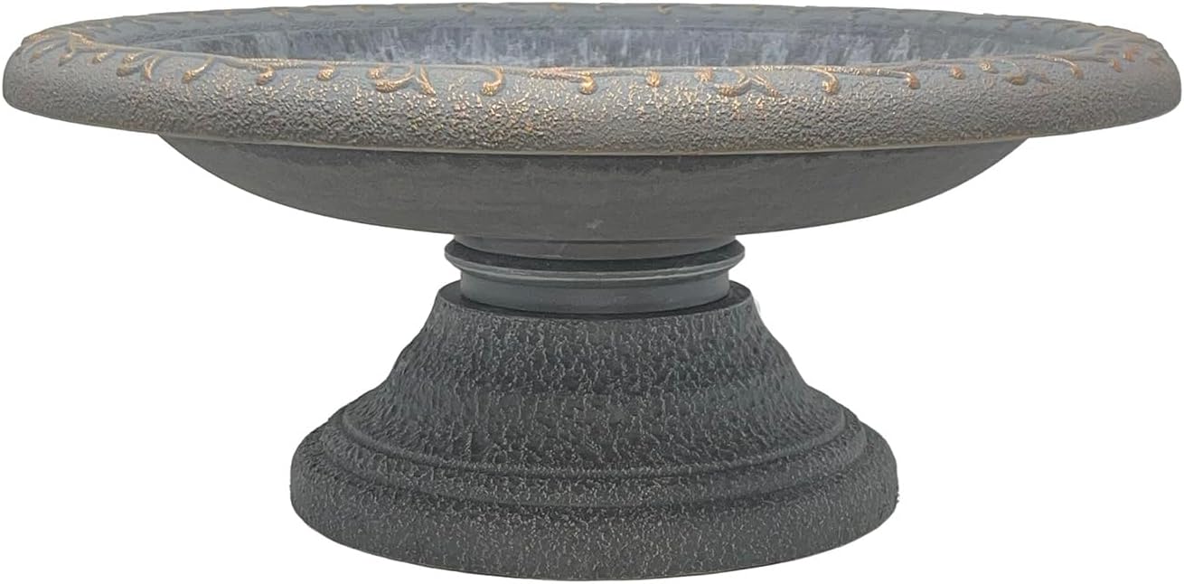 Tierra Garden Birds and Beyond Fiber Clay Bird Bath, Semi-Gloss Bird Bowl with Matte Low-Profile Base (Charcoal)