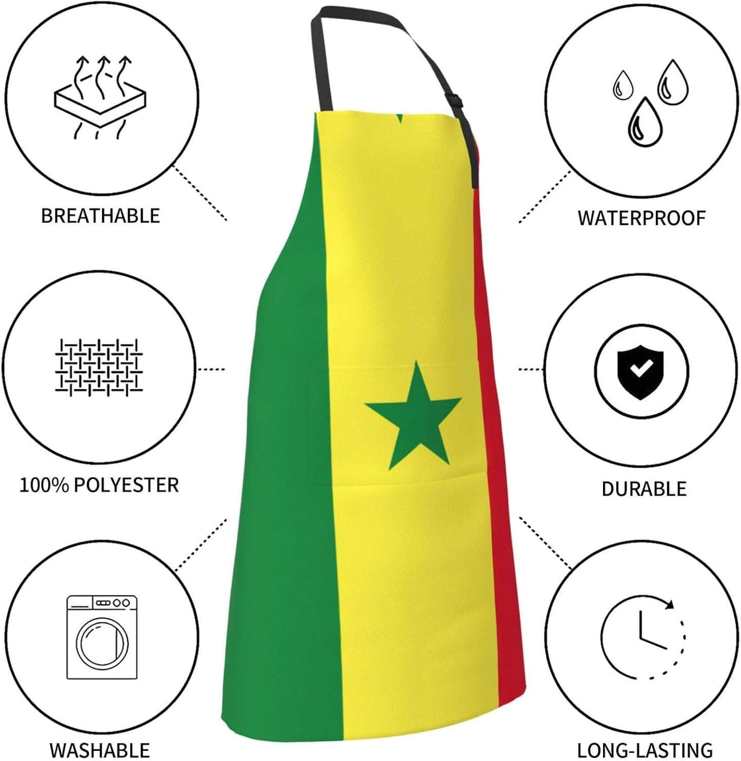 Flag of Senegal print Waterproof chef's apron with pocket apron for kitchen cooking baking barbecue and gardening