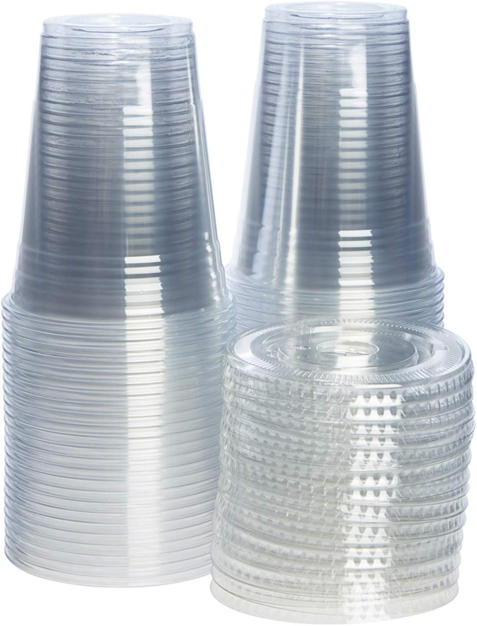 GUSTO Clear Plastic Cups with Flat Lids [16 oz - 100 Count] - Disposable Iced Coffee Cups with Lids - PET Plastic Cold Cups for Smoothies, Juices & To-Go Drinks - Formerly Comfy Package