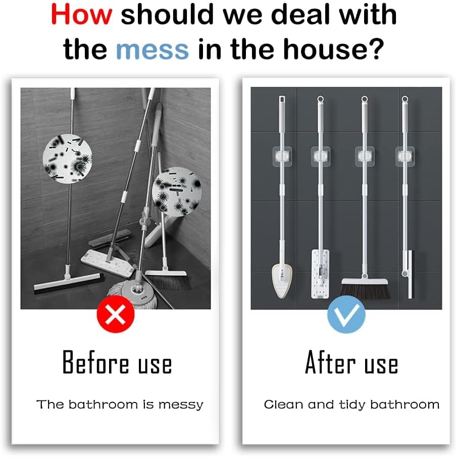 3-H 40 Pack Self Adhesive Broom Holder Wall Mount - Heavy Duty No Dril