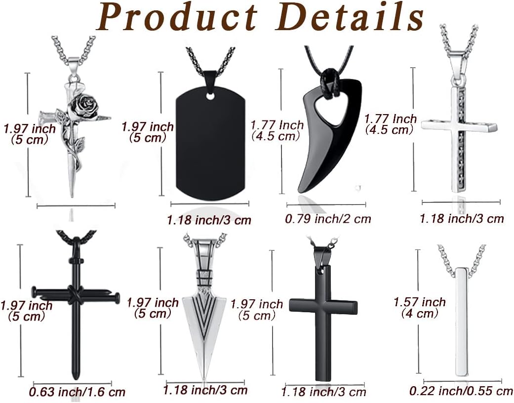 MAIBAOTA 8 Pcs Necklace for Men, Mens Necklaces Jewelry Set, Black and
