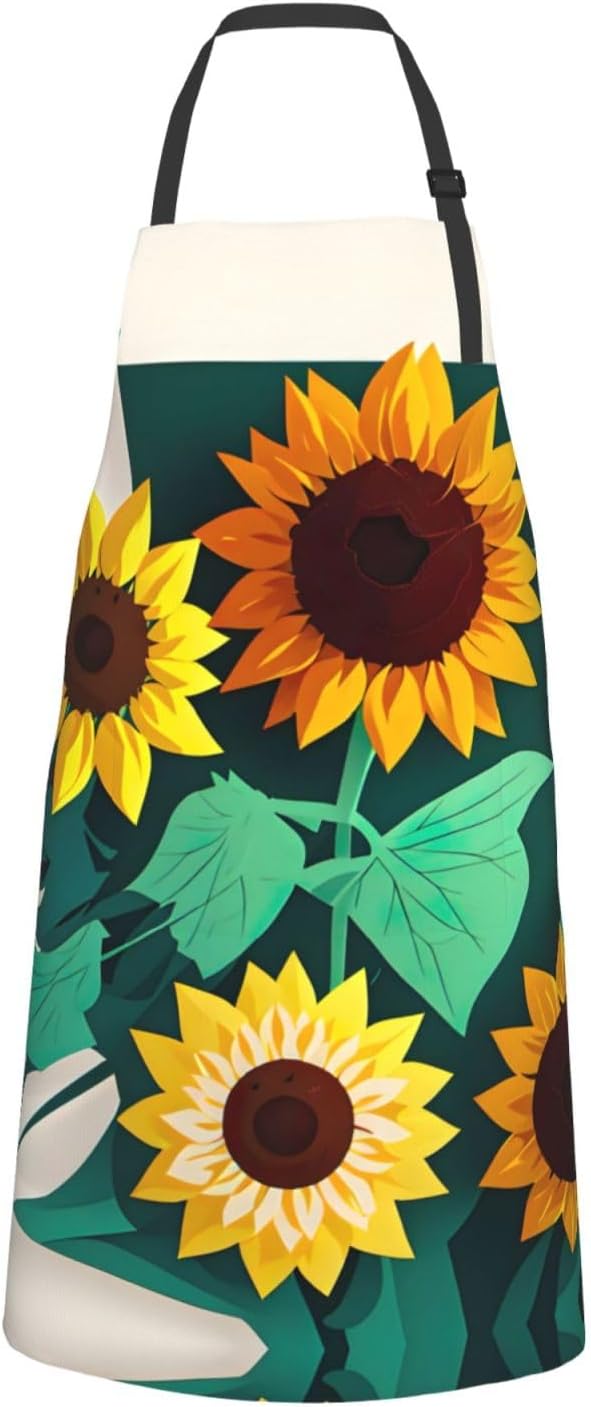 Sunflower bee print Waterproof chef's apron with pocket apron for kitchen cooking baking barbecue and gardening