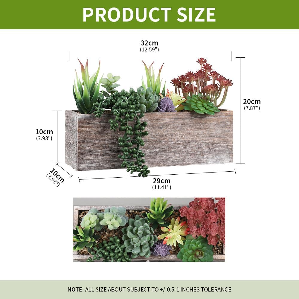 YZZY Artificial Succulents Plants, Small Assorted Green Fake Plants in Pots, Small Faux Succulents Plants with Wooden Planter Pot for Indoor Bathroom Home Office Living Room Table Decor (DM001, 1PCS)