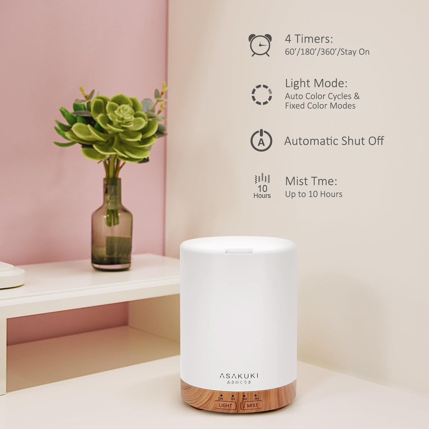 ASAKUKI Essential Oil Diffuser for Home, 300 ml Humidifier with Automa