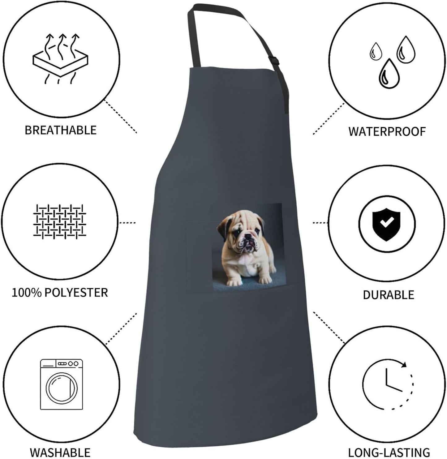 Cute Bulldog Puppy 1 print Waterproof chef's apron with pocket apron for kitchen cooking baking barbecue and gardening