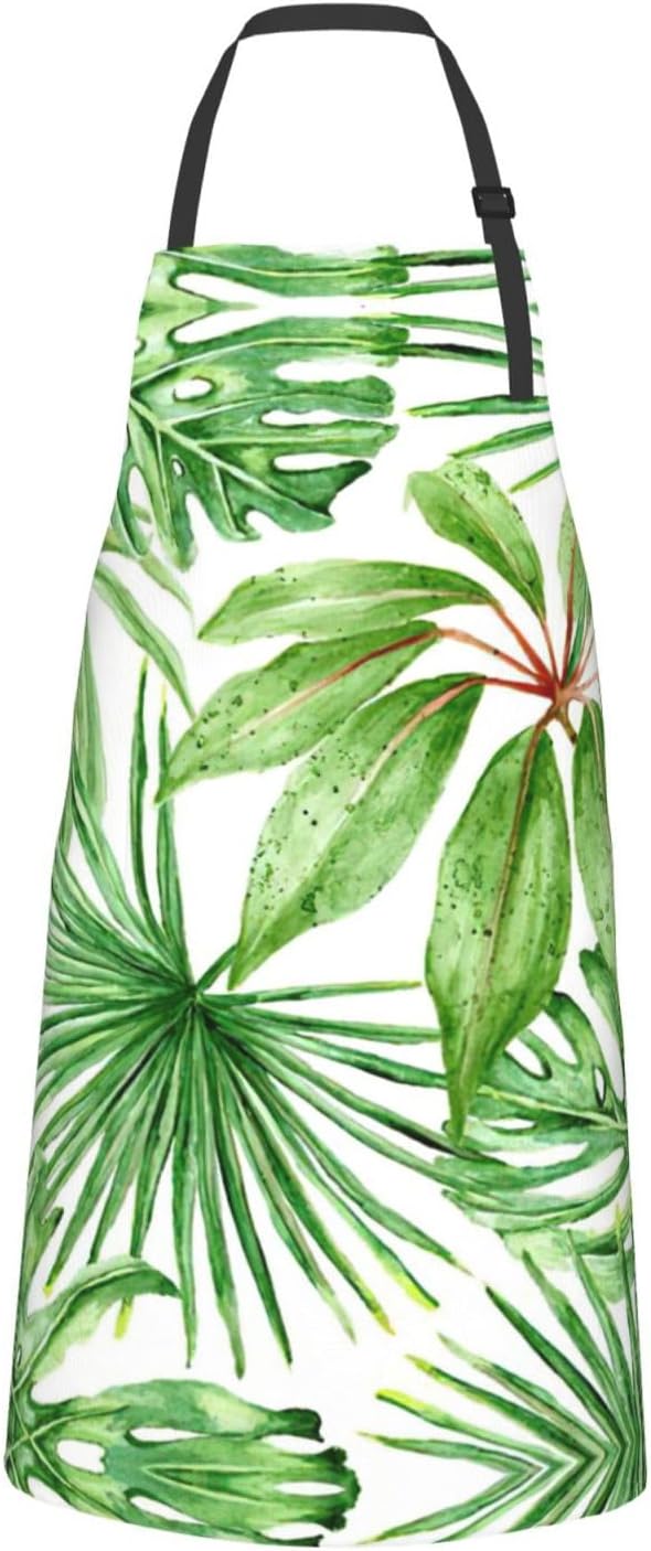 Tropical Palm Banana Leaves Print 28 x 33in Waterproof Apron with Pockets Fashionable Versatile Smock for Baking