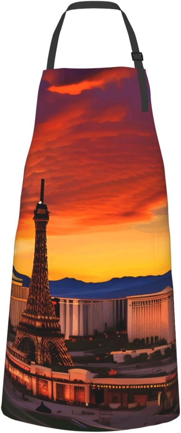 YANYU Las Vegas Sunset Print 28x33 In Kitchen Apron Stylish Chef Apron with Pockets for Cooking Baking Painting