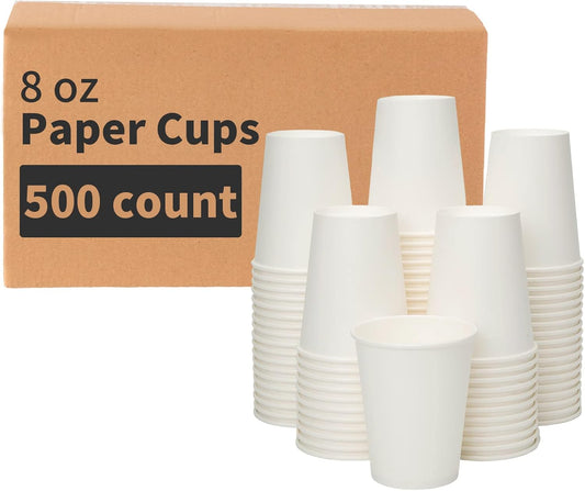 RACETOP 8 oz 500 Pack Disposable Paper Coffee Cups, Disposable Paper C