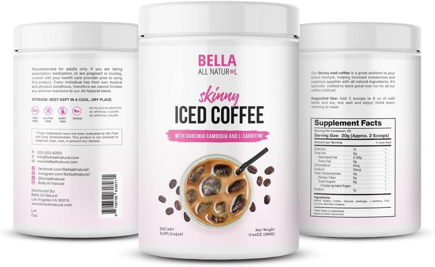 Bella All Natural Skinny Iced Coffee - Good Taste 500 Grams 17.637 Ounce