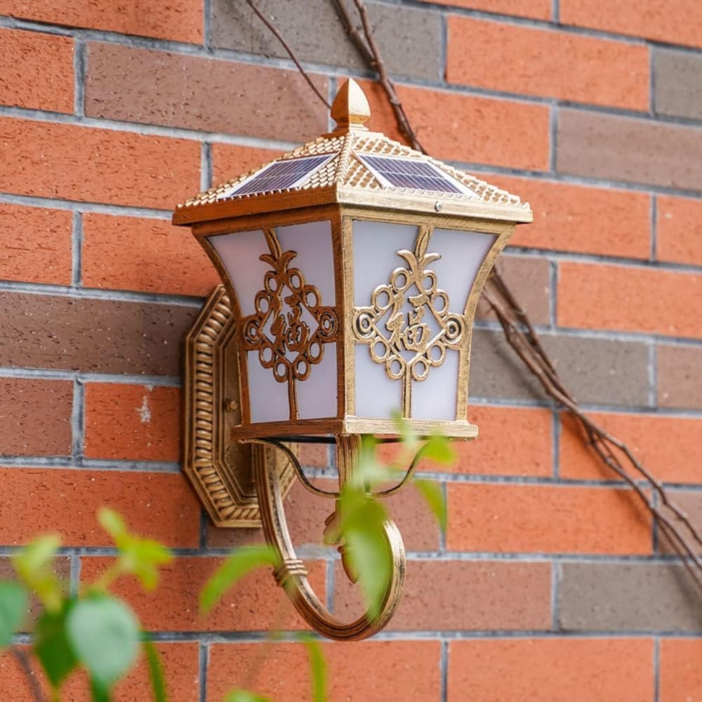 Outdoor Wall Lights,Solar LED Blessing Die-cast Aluminium Intelligent Wall Lamp,Chinese Vintage Outdoor Wall Sconce, for Garage, Entryway, Hallway, Garden