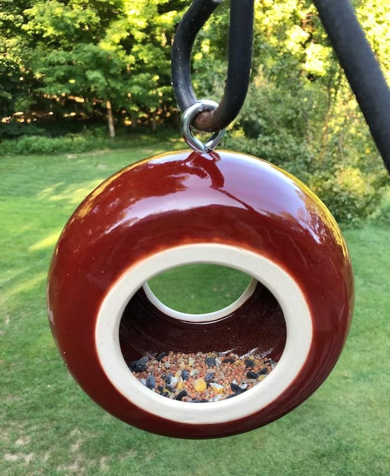 Birdfeeder, Large 7 Inch Handmade Modern Birdfeeder, Stoneware Ceramic Pottery, in Deep Red