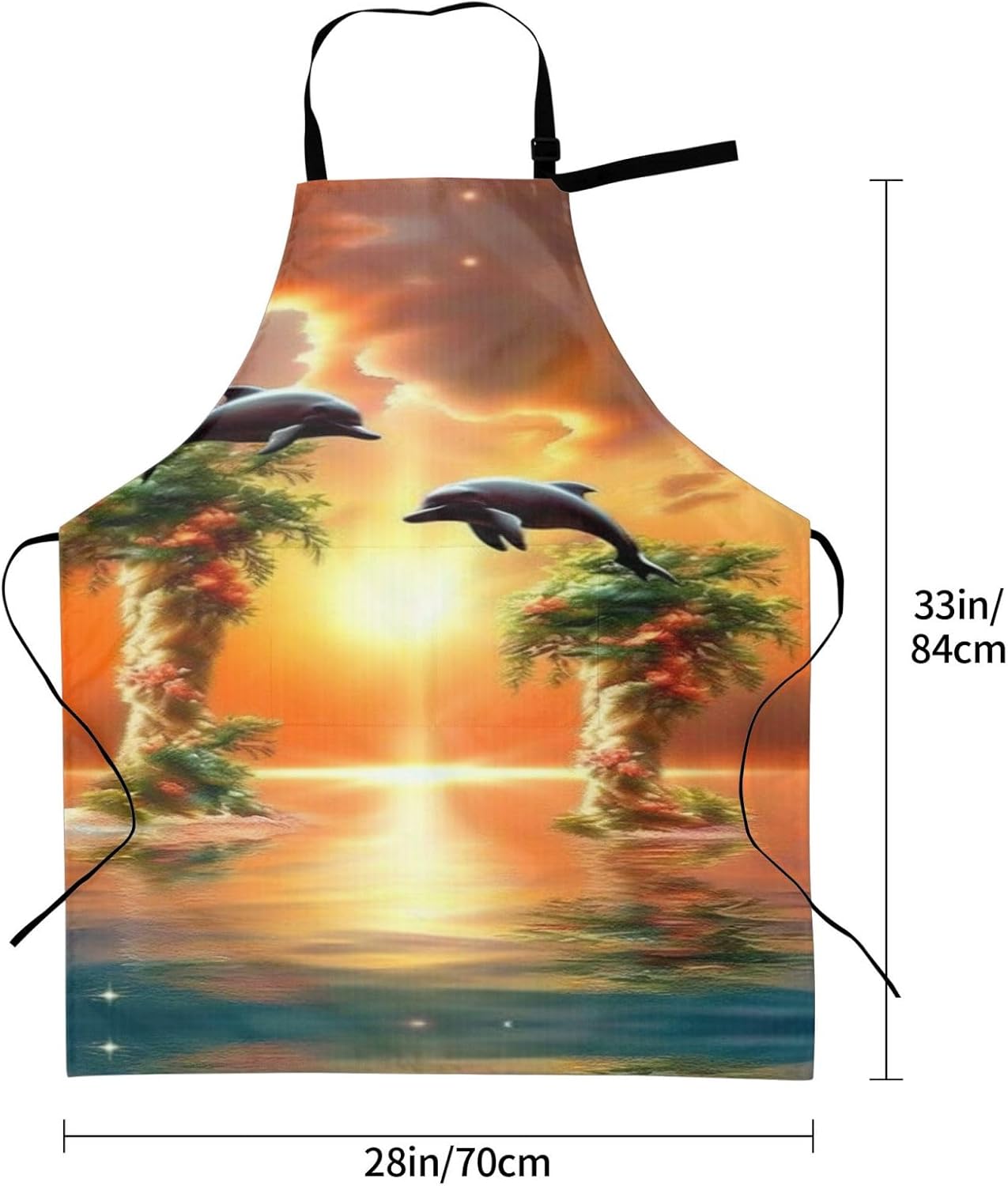 sunset dolphins print Waterproof apron with pocket adjustable cooking apron for adult kitchen bibs to bake