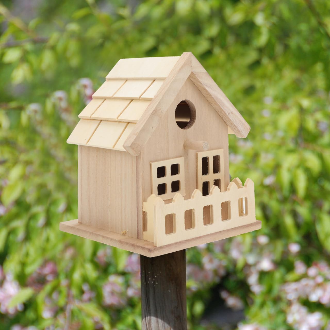 Wooden Bird House Outdoor Small Bird Nest Hanging Feeder Home Garden Decoration 7.08X5.51X5.11 Inch Natural Wood