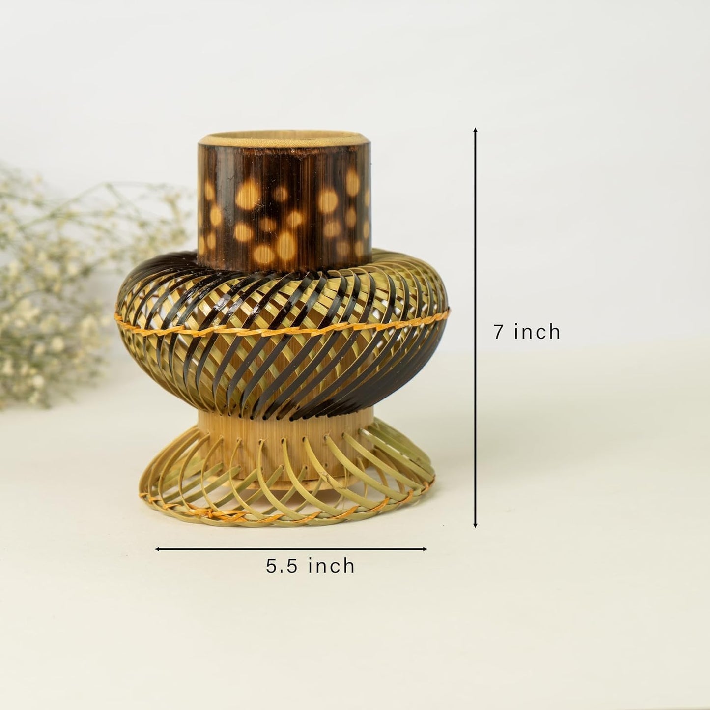 Handmade Bamboo Flower Vase - Natural Rustic Planter Pot for Indoor Outdoor Plants - Eco Friendly Farmhouse Boho Home Decor Centerpiece for Christmas Thanksgiving Idea