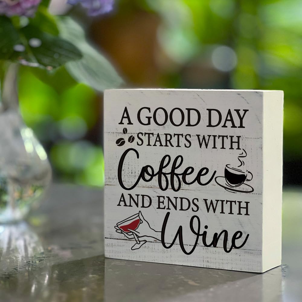 Funny Rustic Wooden Sign Coffee And Wine Desk Decor Sign, A Good Day S