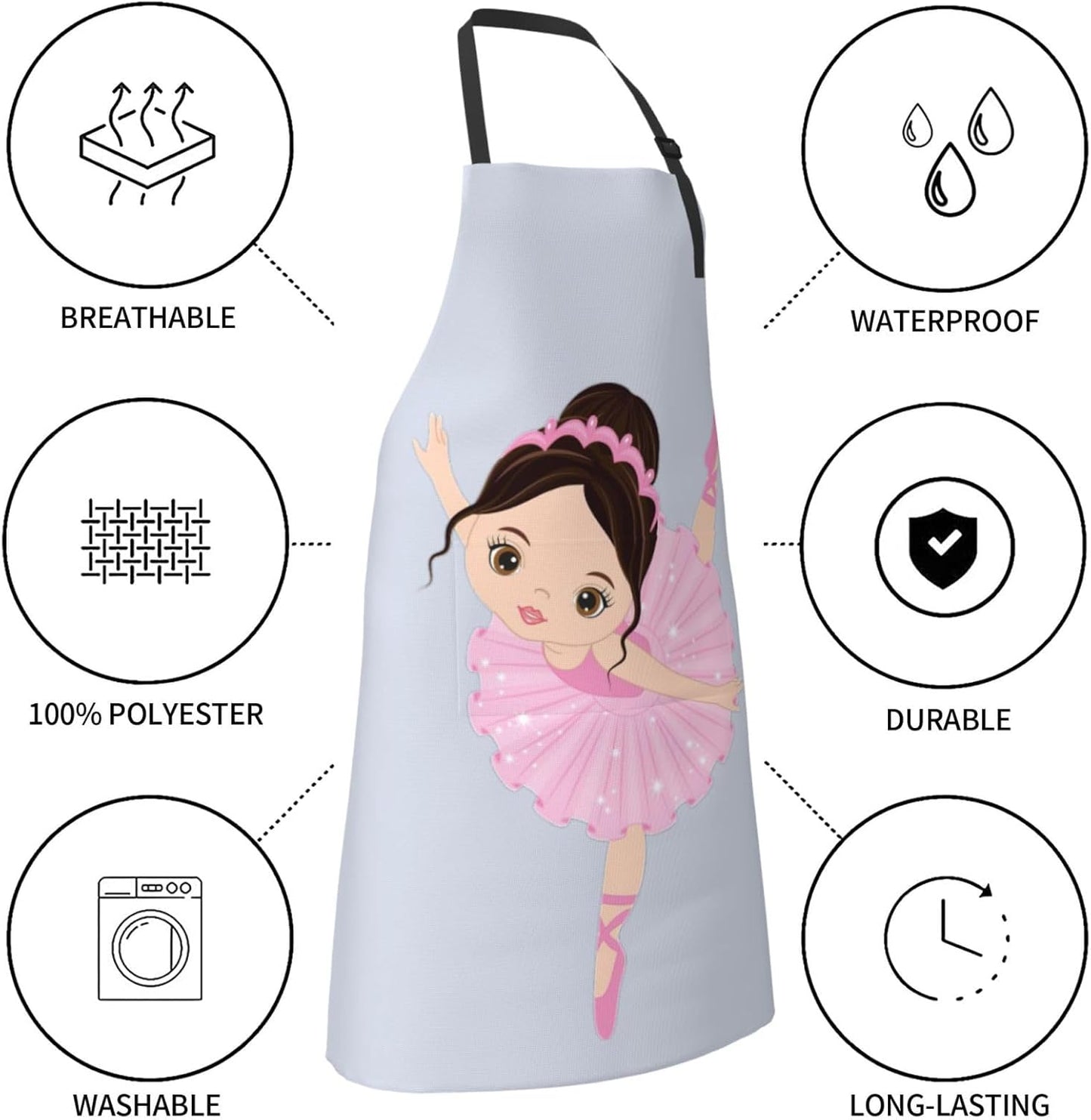 Little Ballerina Dancing Girl Print 28x33 In Adult Kitchen Apron with Pockets Versatile Chef Smock for Cooking Baking