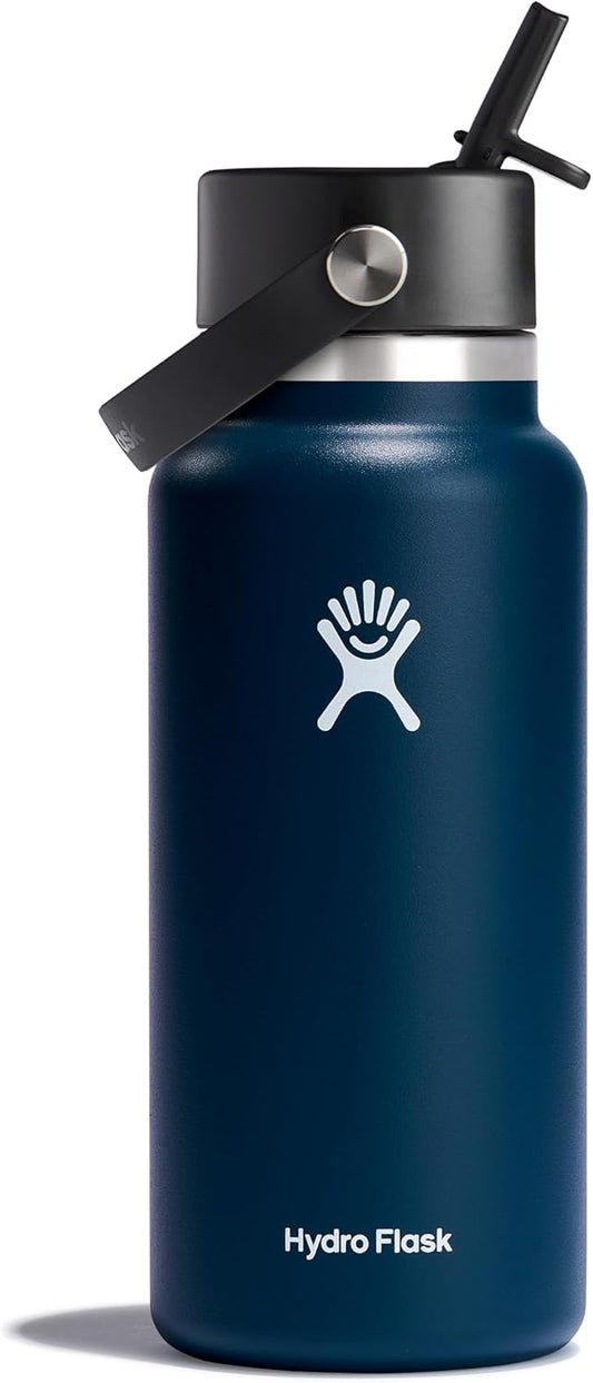Hydro Flask Water Bottle - Insulated Stainless Steel - Wide Straw Lid, Non Spill, Leakproof in 32 Oz Indigo Blue