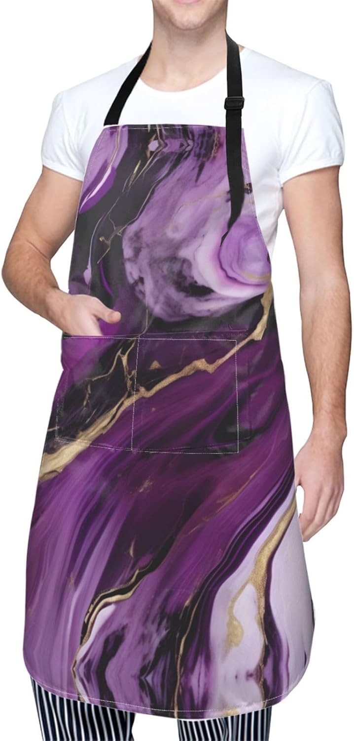 Dark purple texture marble 1 print Waterproof chef's apron with pocket apron for kitchen cooking baking barbecue and gardening