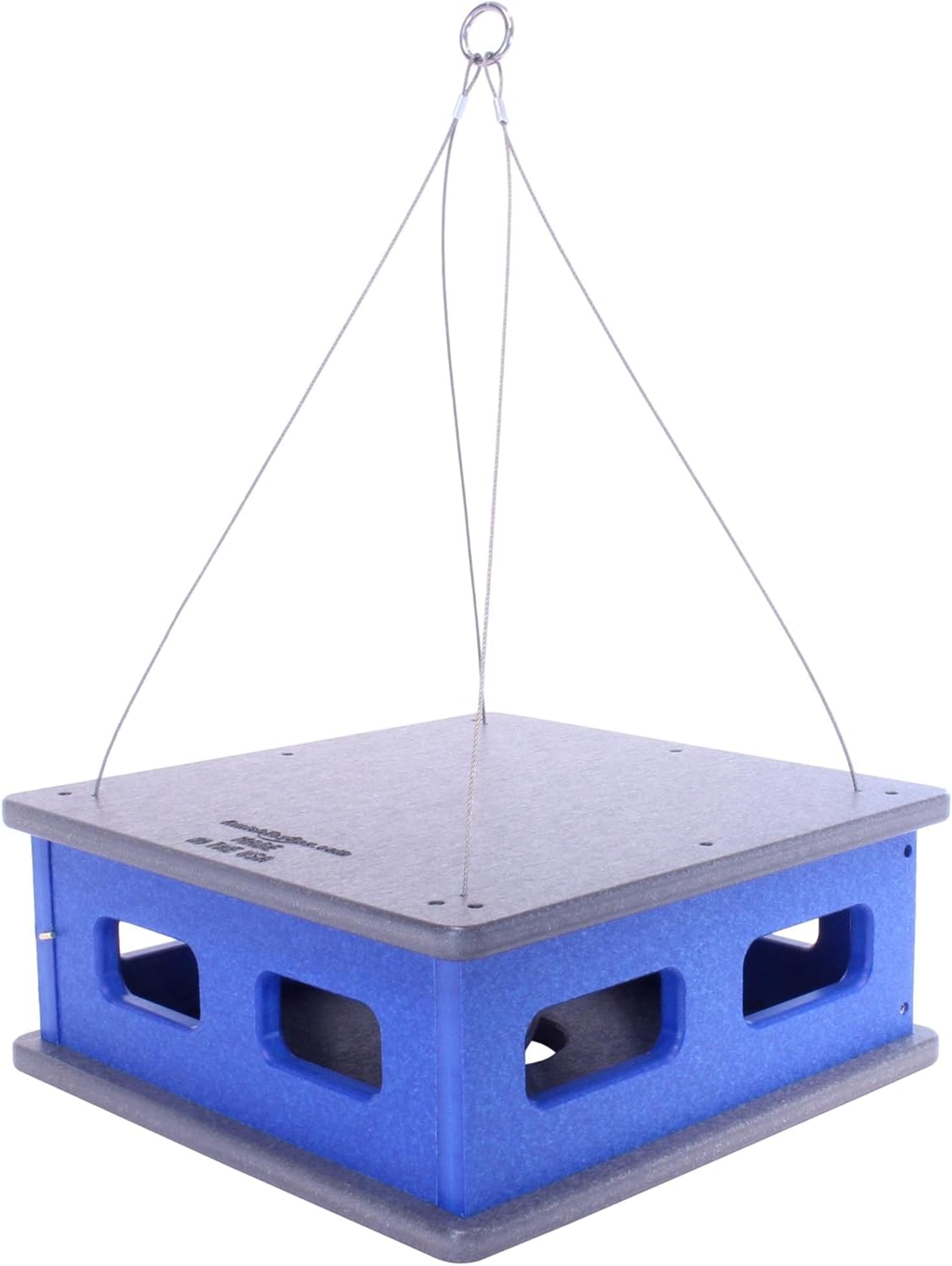 AmishToyBox.com Bluebird Feeder - Hanging Block House Mealworm Feeder for Bluebirds - Amish-Made with Poly Lumber (Gray and Blue)