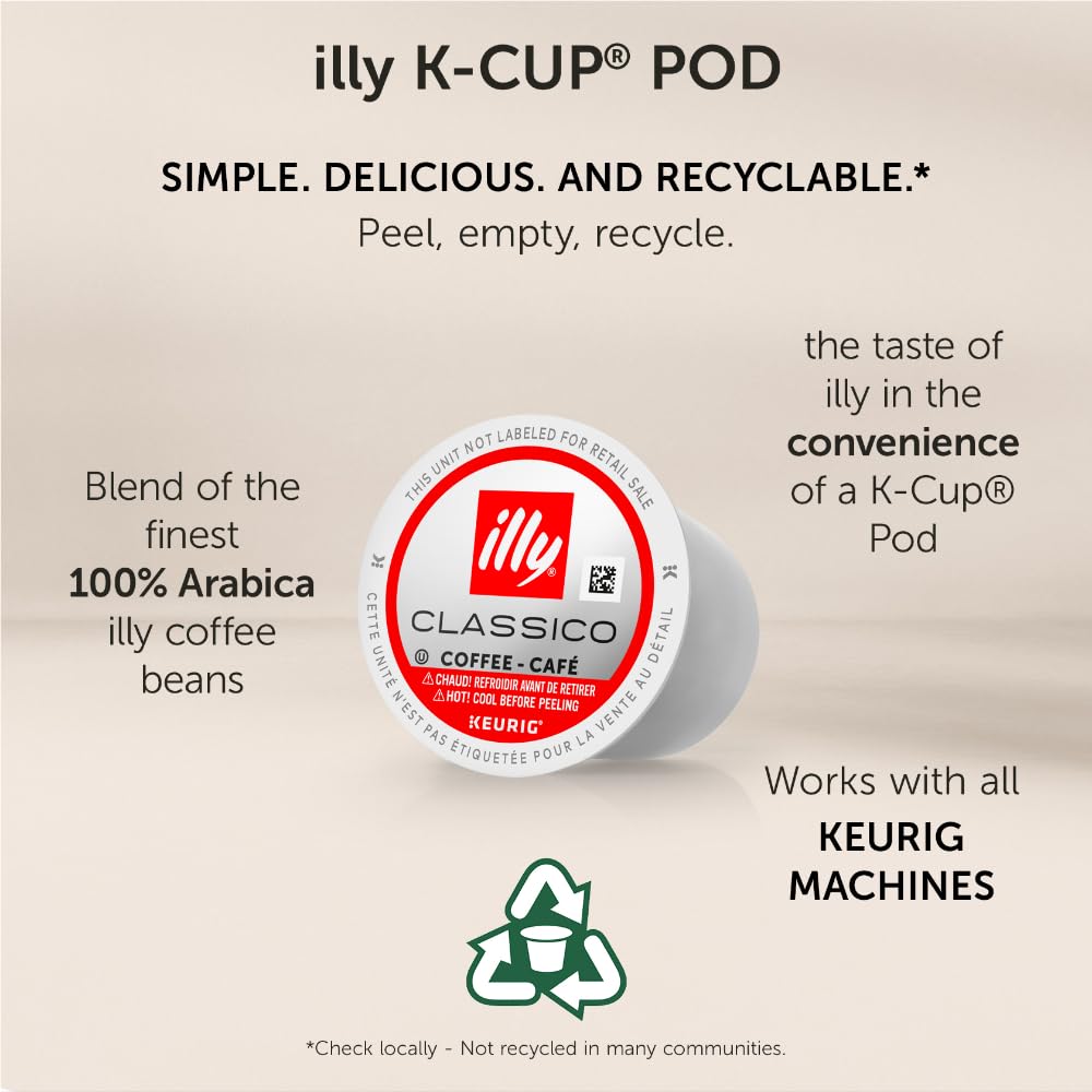 illy Coffee K Cup, Pods for Keurig Machines, Classico Medium Roast, 100% Arabica, Premium Italian Coffee, 20 Count, 1 Pack